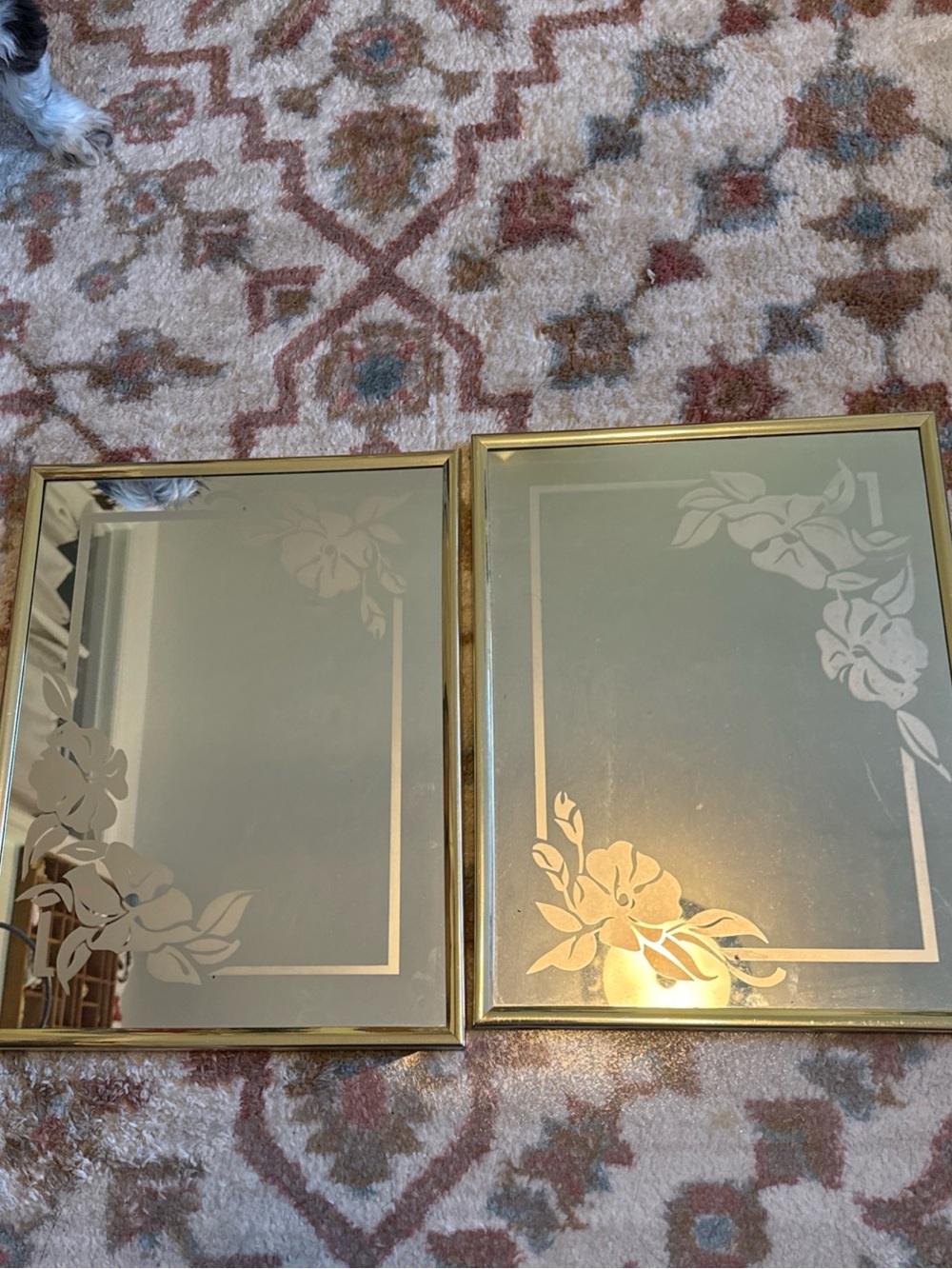 Etched flower floral vintage 1980 Marsel mirror set 2 1980’s